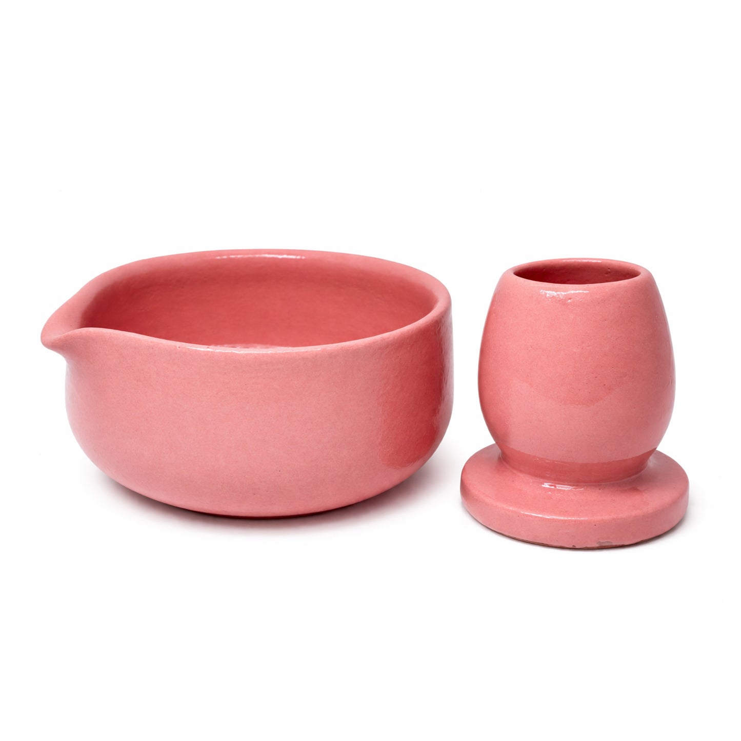 Handmade Matcha Bowl & Whisk Holder Set-Artisan Clay Ceramic-Blush Pink