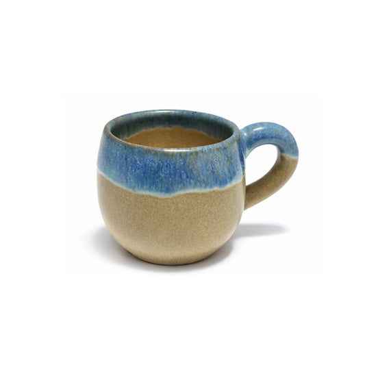 Handmade Pottery Coffee Mug – 120 ml | Artisan Clay Cup - Sand Beige & Blue