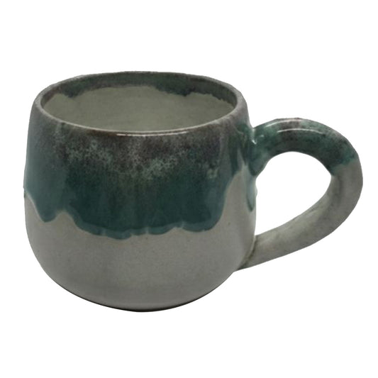 Handmade Pottery Coffee Mug – 250 ml- Light Grey with a Turquoise Rim