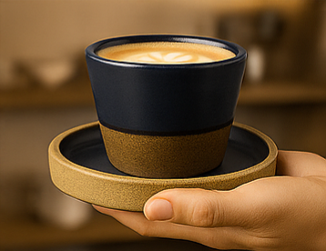 TMH Handmade Artisan Ceramic Coffee Cup with saucer -Navy Blue and Sand Brown- 160 ml
