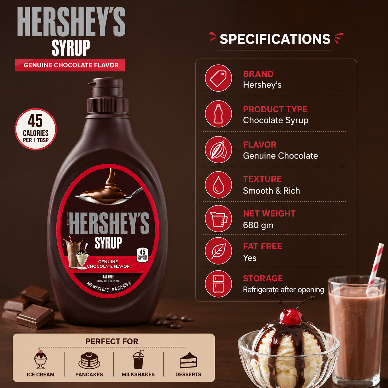 Hershey's Syrup - Genuine Chocolate Flavor - 680 gm