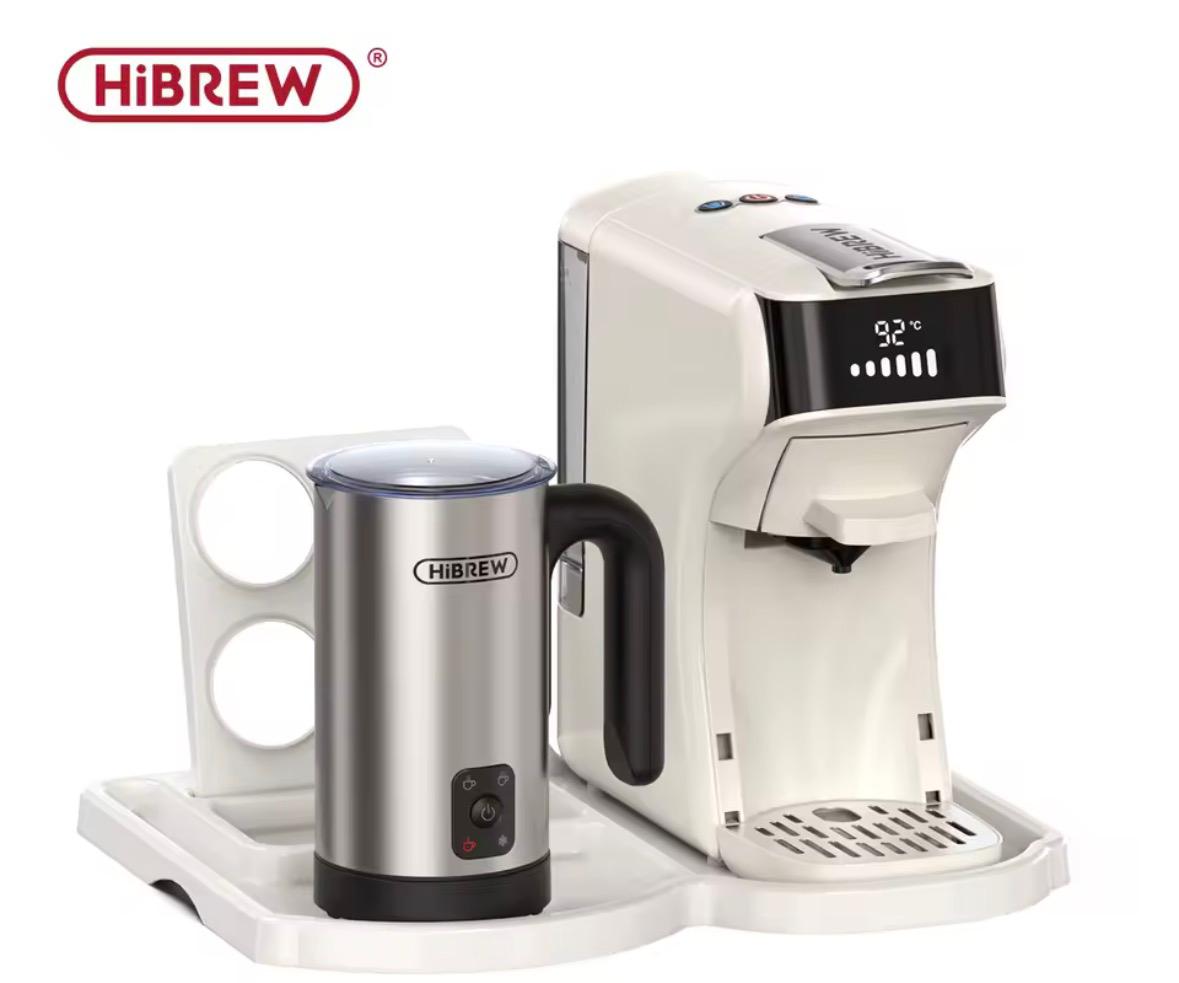 HiBREW H1B 6 in 1 Multi Capsule Coffee Machine - Beige + 4 in 1  Silver Frother Bundle