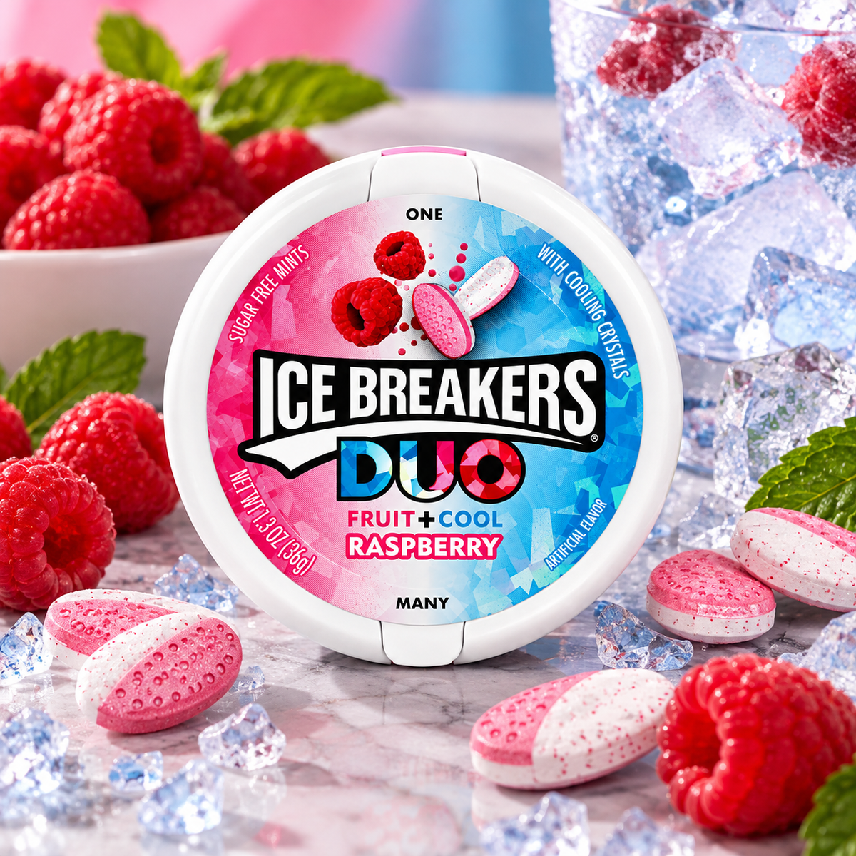 Ice Breakers Duo Raspberry Sufgar free mints - 36 gm