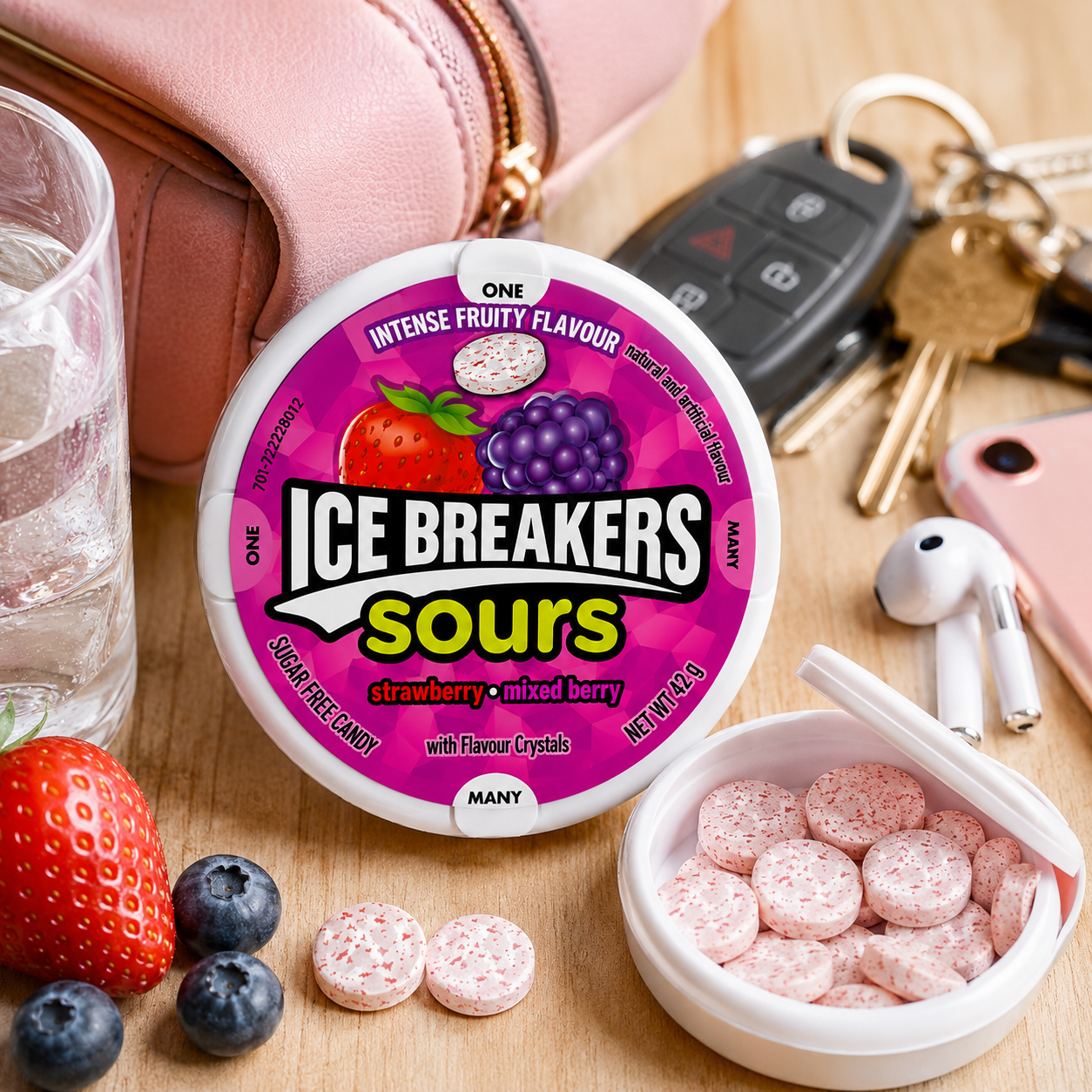 Ice Breakers Sours Sugar Free Candy – Strawberry Mixed Berry – 42 gm