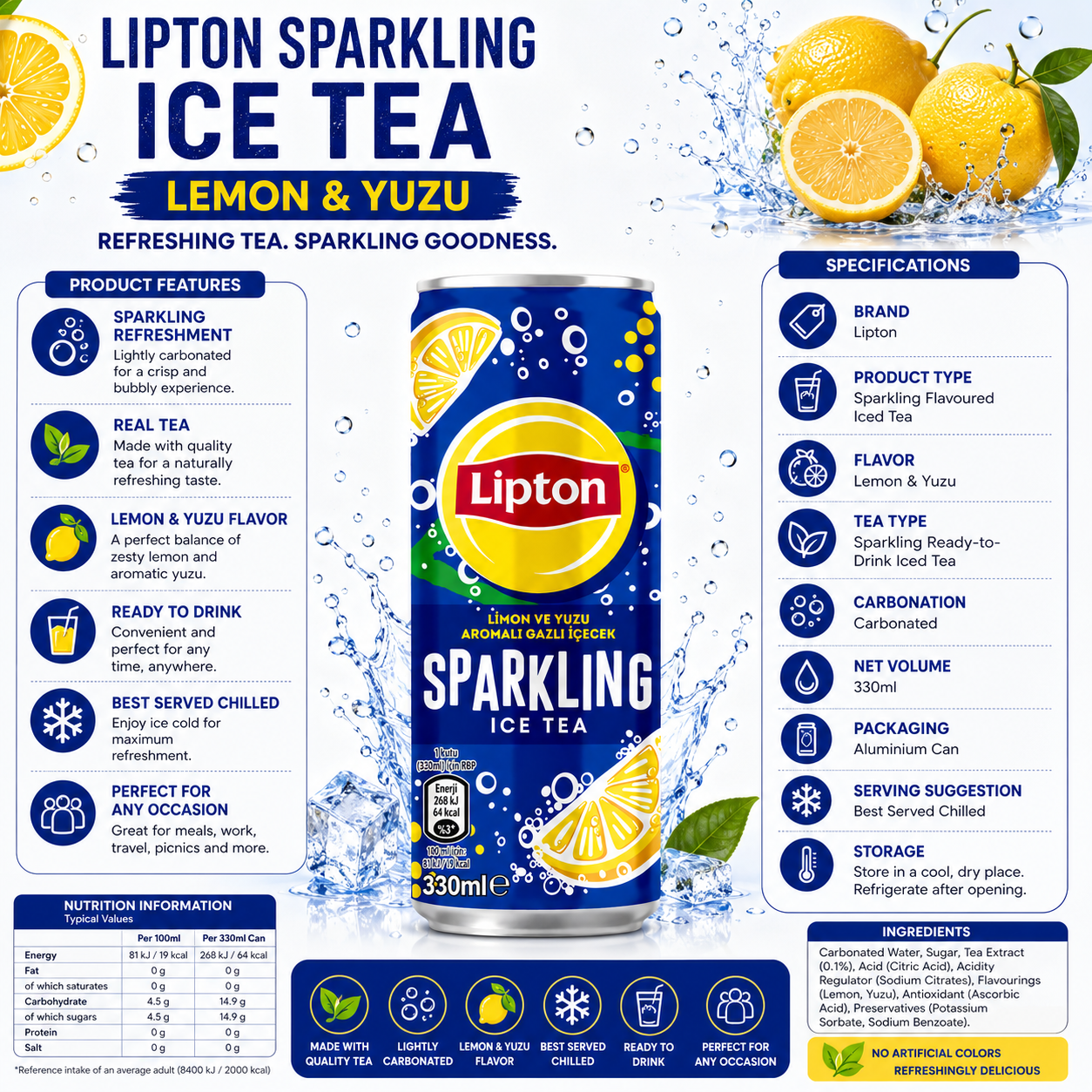 Lipton Sparkling Ice Tea Lemon & Yuzu – 330 ml
