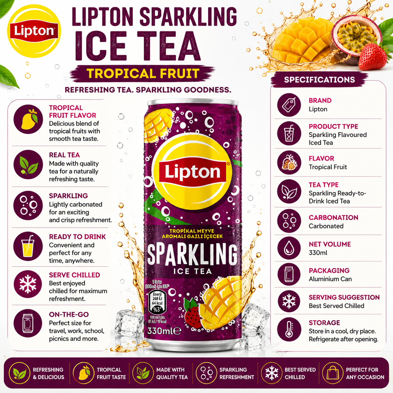 Lipton Sparkling Ice Tea Tropical Fruit – 330 ml