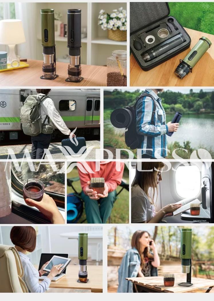 MaxxPresso Portable 2-in-1 Espresso Coffee Maker plus  M4 - Green - Complete Barista Kit with Travel bag