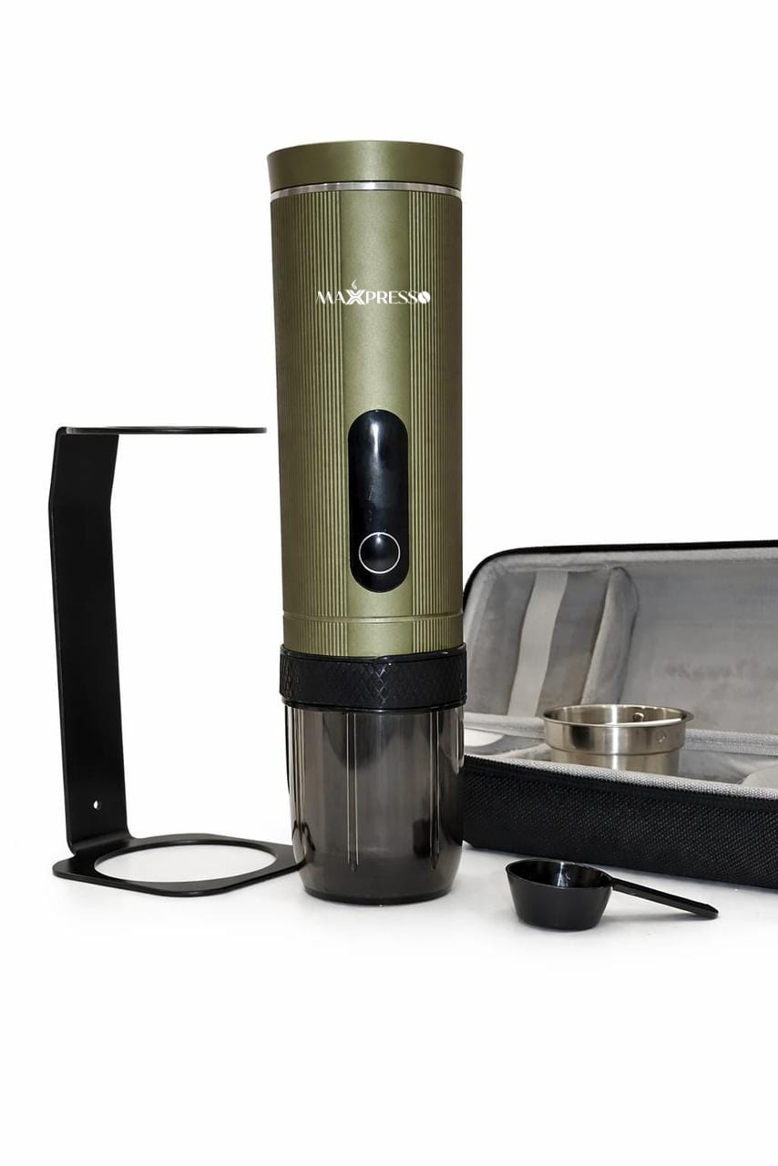 MaxxPresso Portable 2-in-1 Espresso Coffee Maker plus  M4 - Green - Complete Barista Kit with Travel bag
