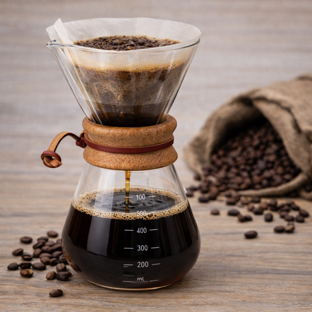 TMH Manual Pour Over Coffee Maker – Glass Dripper with Wooden Collar -600 ml