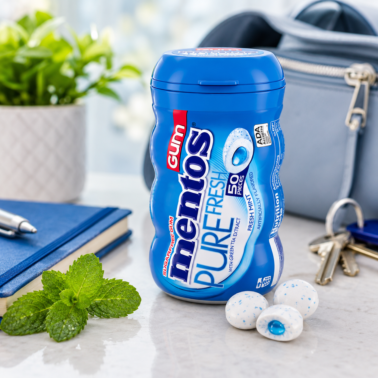 Mentos Pure Fresh Mint Sugar-free Gum - 50 Pieces - 61.2 gm