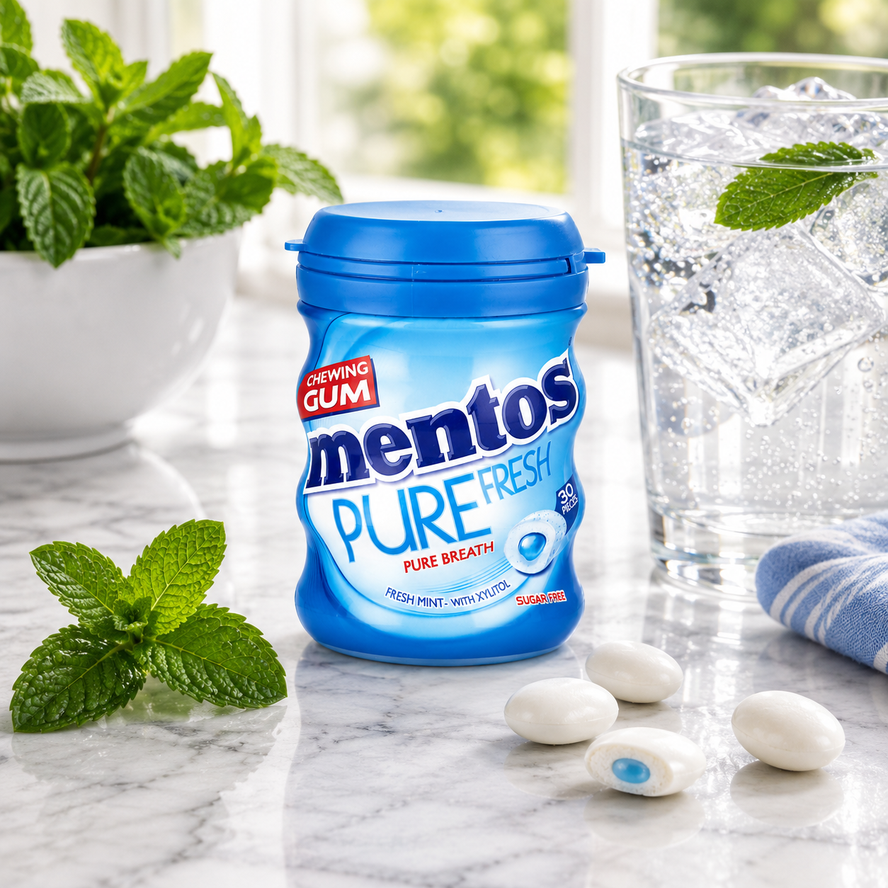 Mentos Pure Fresh Pure Breath Sugar Free Chewing Gum – 30 Pieces - 60 gm