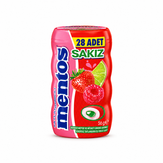 Mentos SAKIZ Sugar-Free Red Fruit & Lime Chewing Gum – 28 Pieces -56 gm