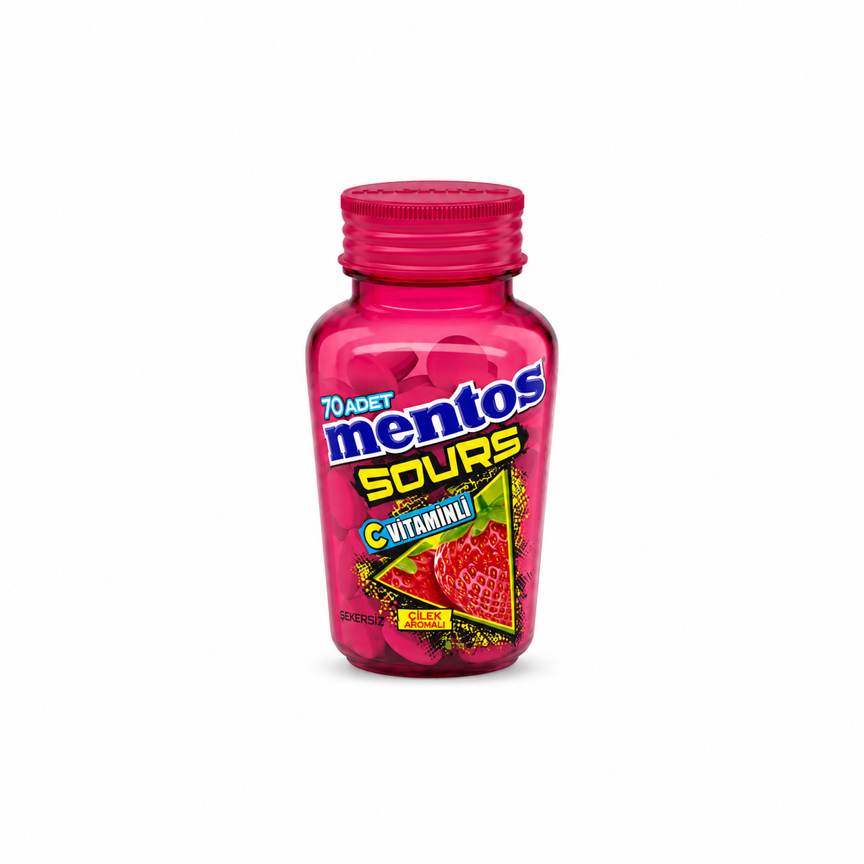 Mentos Sours Vitamin C Strawberry Flavor Sugar Free Candy – 70 Pieces - 49 gm