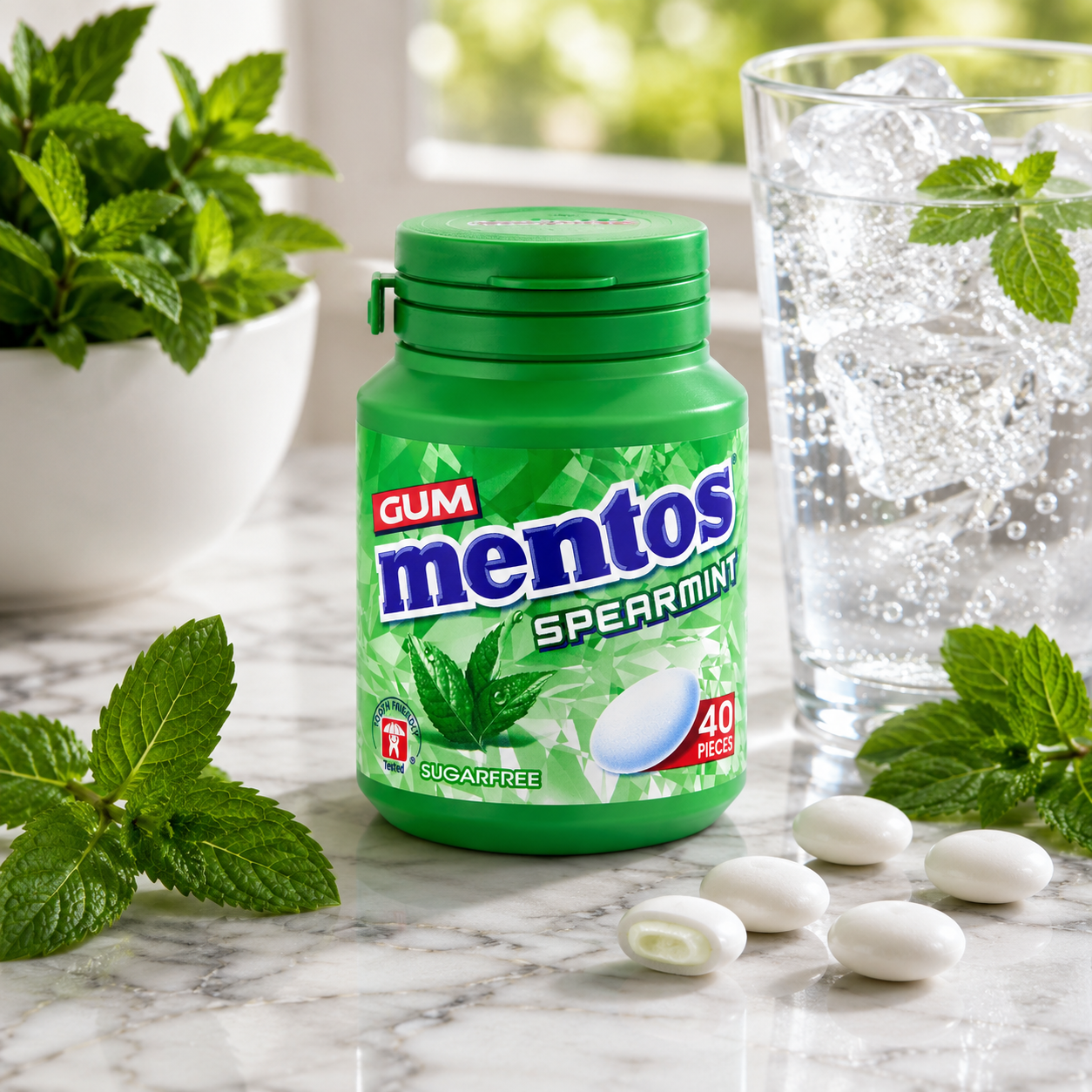 Mentos Spearmint Sugar Free Chewing Gum – 40 Pieces - 56 gm
