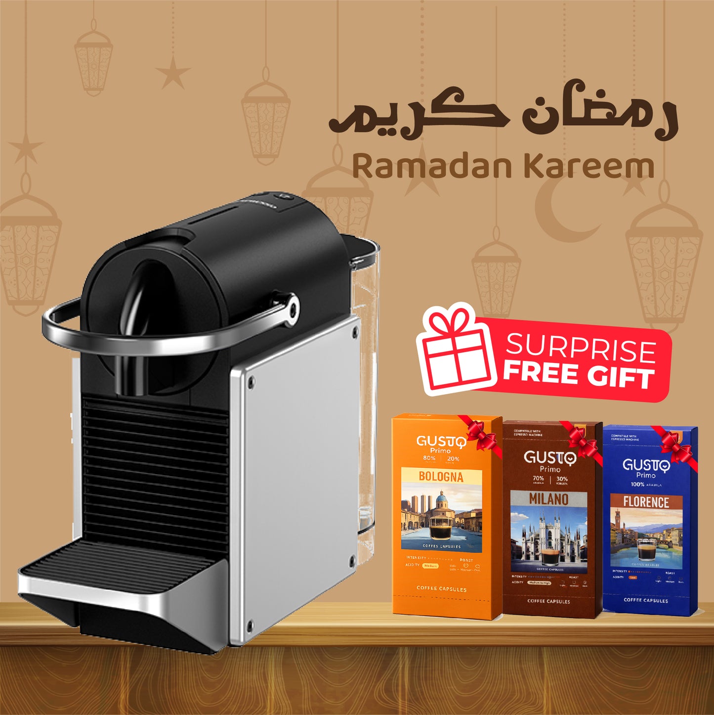 Nespresso Original Pixie Machine - Silver +  3 Gusto Primo Capsules Packs