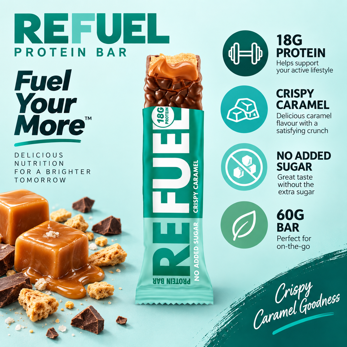 Refuel Protein Bar Crispy Caramel - 60 gm