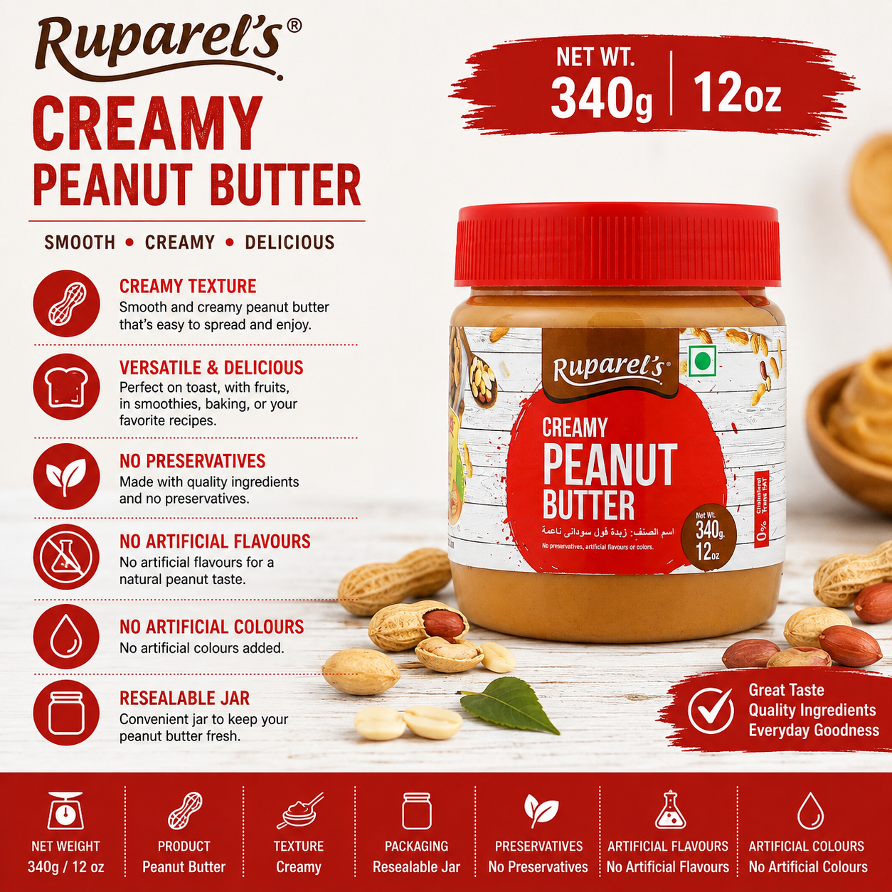 Ruparel's Creamy Peanut Butter - 340 gm