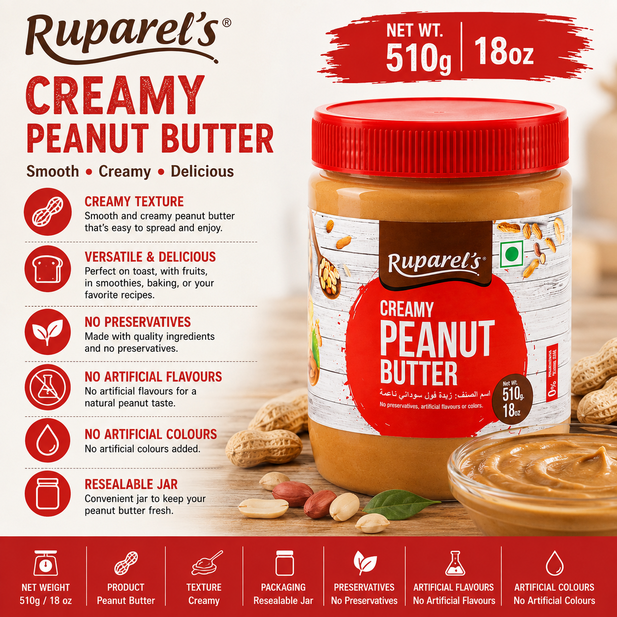 Ruparel's Creamy Peanut Butter - 510 gm