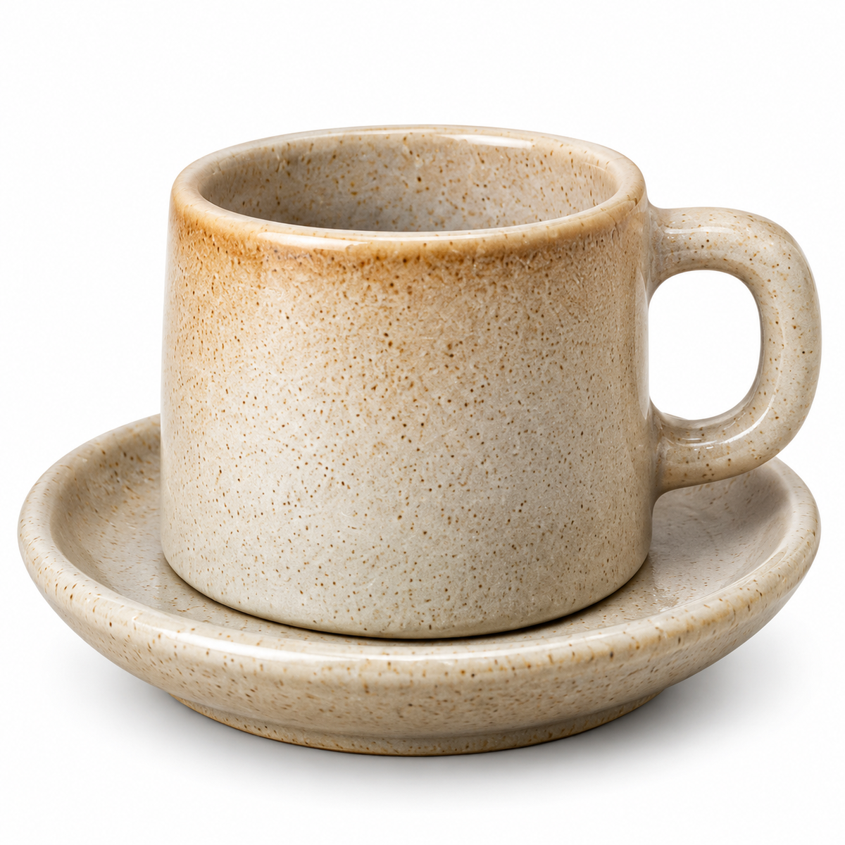 Handmade Egyptian Pottery Espresso Cup & Saucer – Speckled Stone Beige – 80 ml