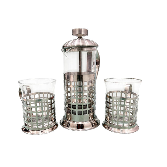 TMH Black Stainless-steel French Press 350 ml with two mugs set