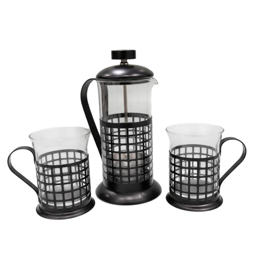 TMH Black metal French Press 350 ml with two mugs set.