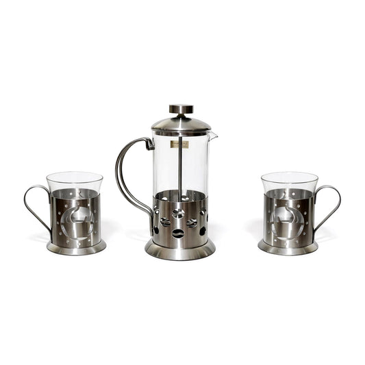 TMH Stainless-Steel French Press (Coffee Bean Design)- 350 ml with two mugs set