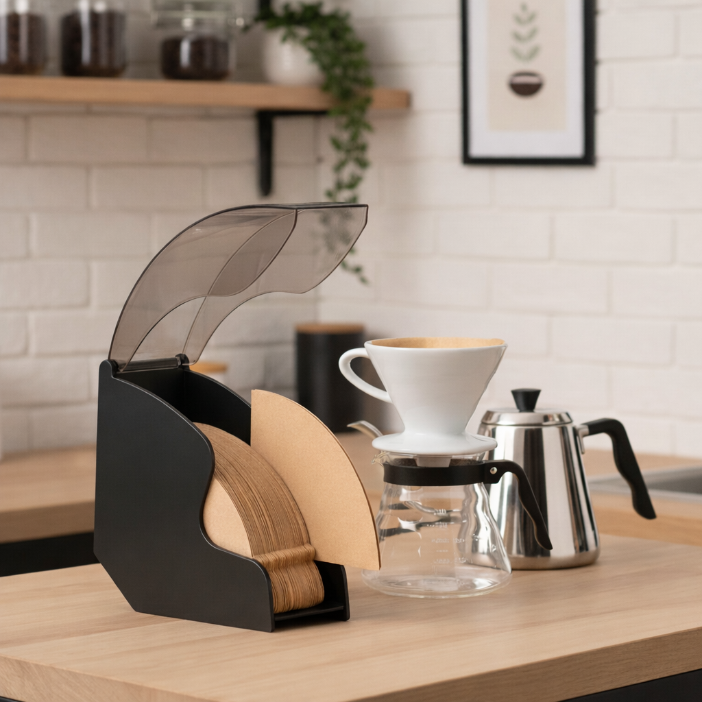 TMH Acrylic V60 Coffee Filter Case with Flip Lid – Dust-Proof Paper Filter Holder for Pour Over Brewing