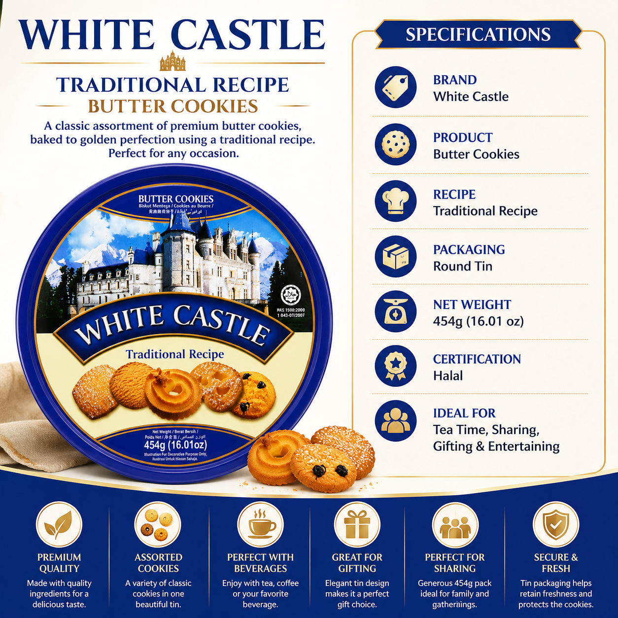 White Castle Classic  Butter Cookies Tin - 454 gm