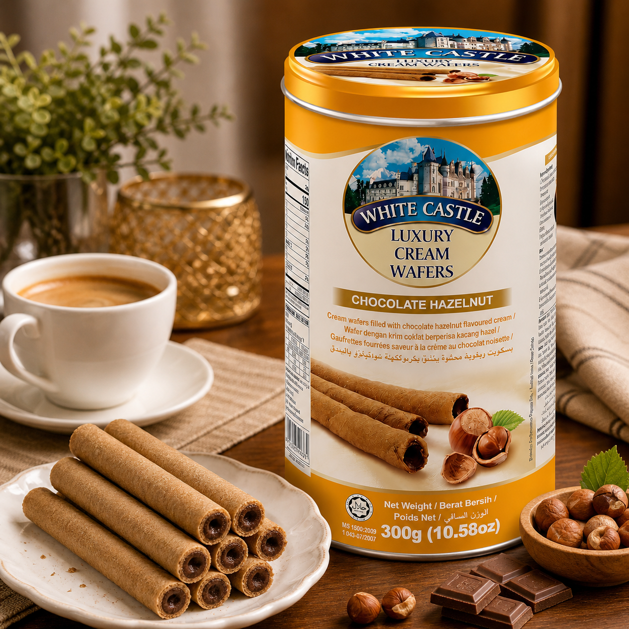White Castle Luxury Wafer Rolls - Chocolate Hazelnut - 300 gm
