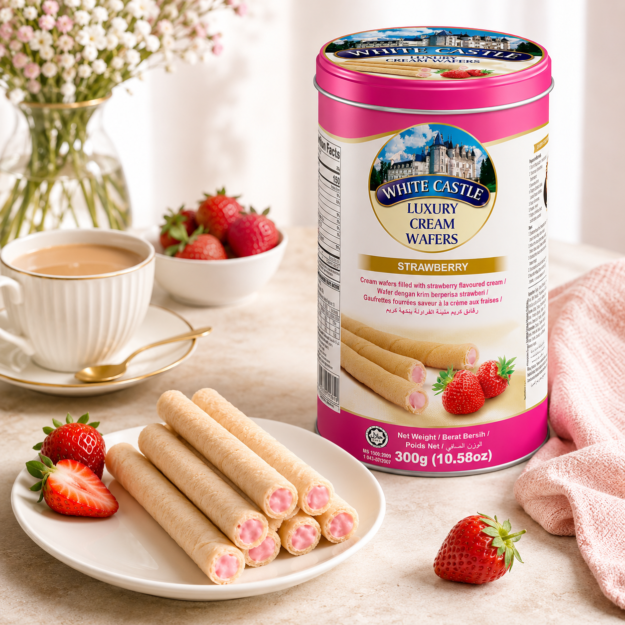 White Castle Luxury Wafer Rolls - Strawberry- 300 gm