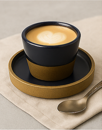 TMH Handmade Artisan Ceramic Coffee Cup with saucer -Navy Blue and Sand Brown- 160 ml