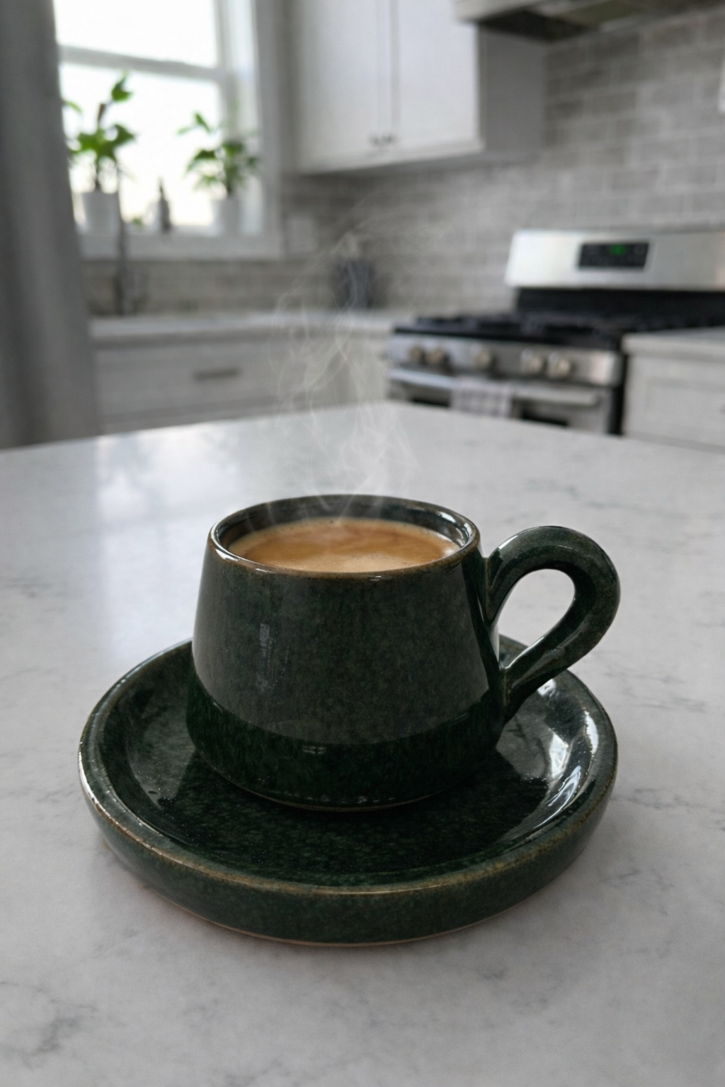 TMH Handmade Artisan Ceramic Coffee Cup with saucer-Dark Green- 60 ml