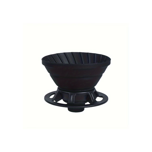 Black plastic funnel on a white background