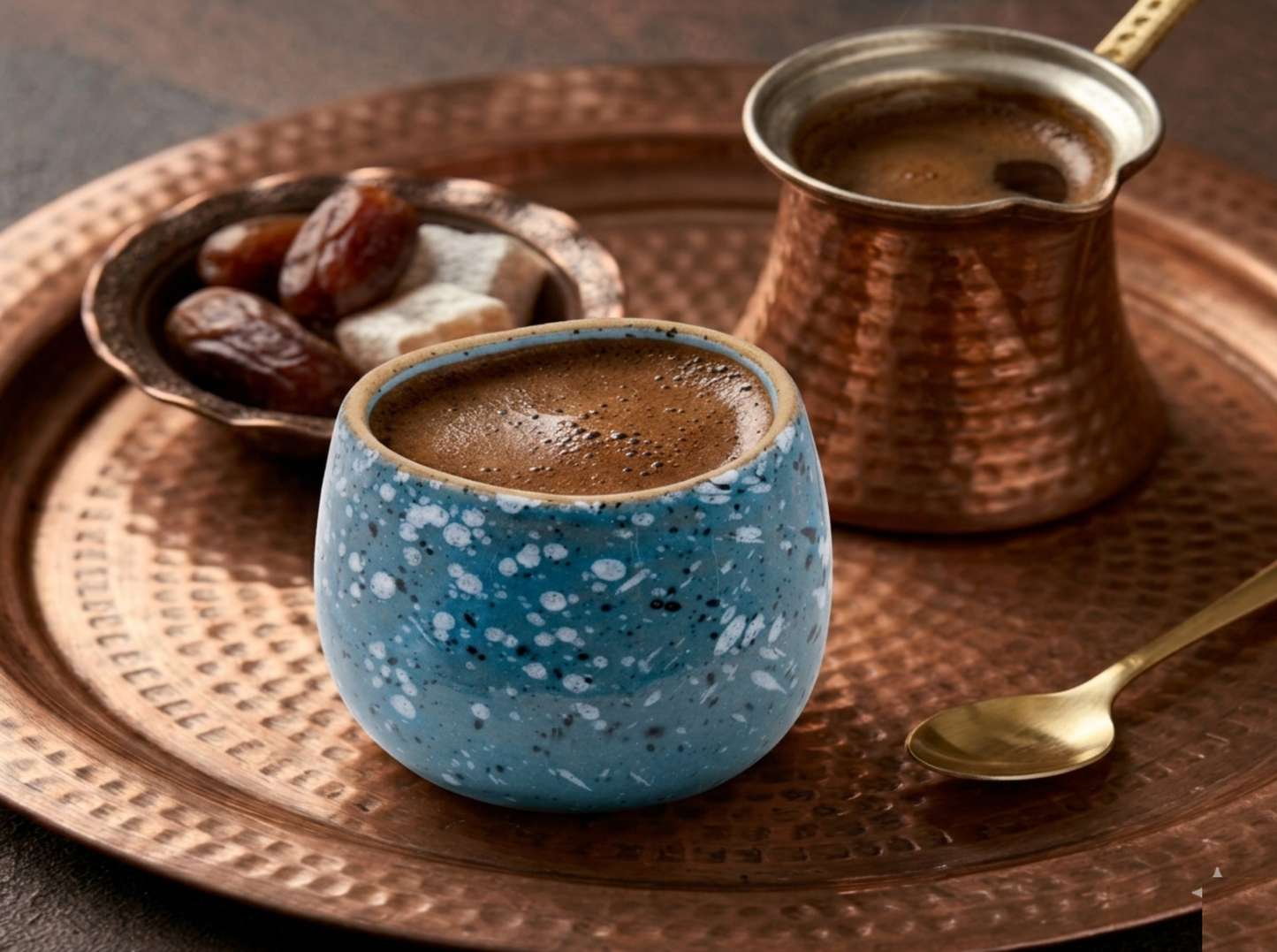 Handmade artisan cup filled with Turkish Coffee