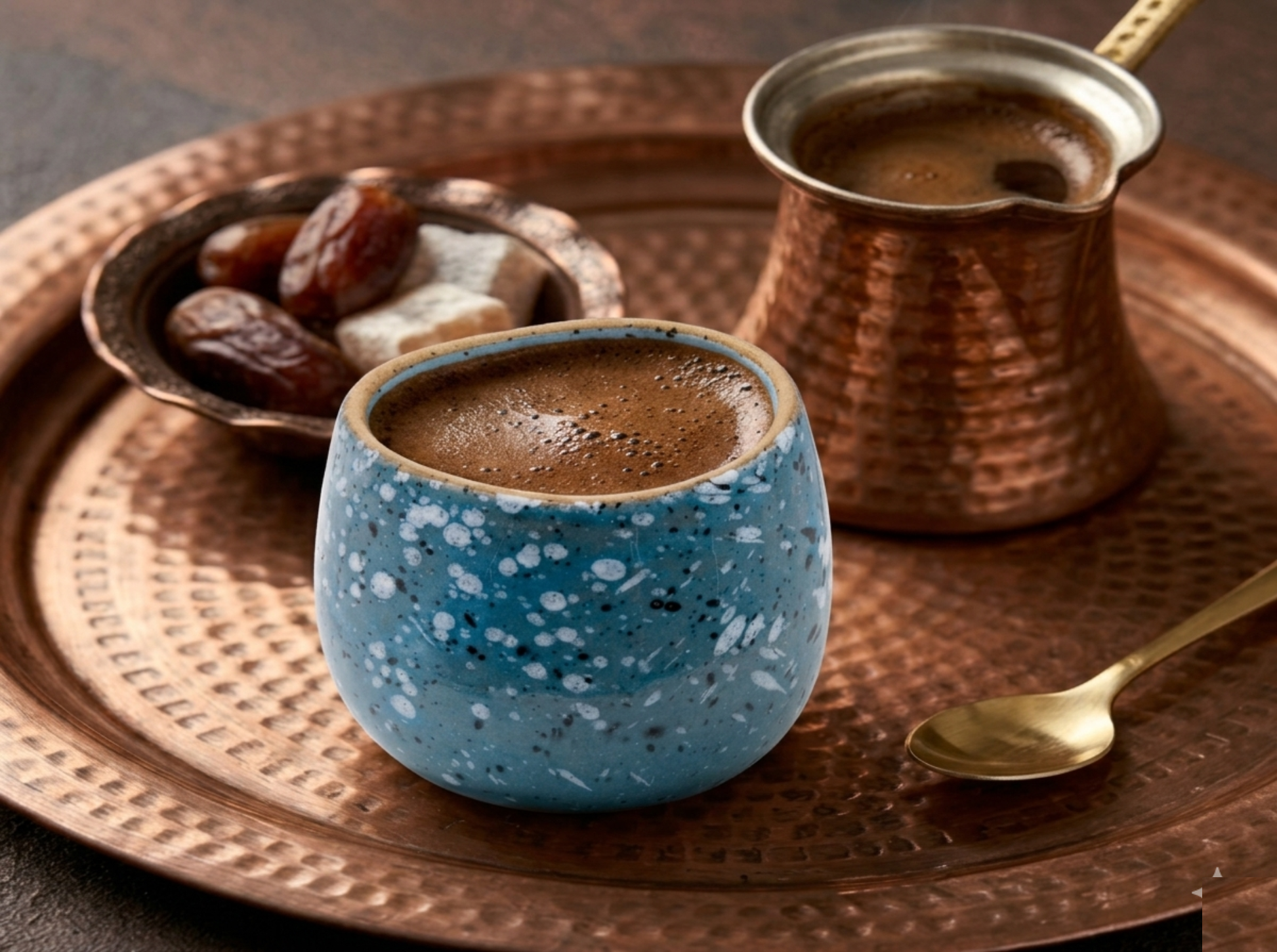 Handmade artisan cup filled with Turkish Coffee