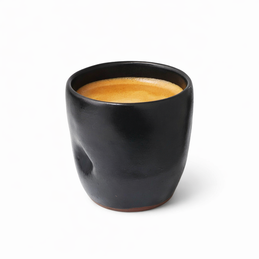 Handmade Pottery Espresso Cup with Thumb Grip – 80 ml Ceramic Coffee Cup Black (Made in Egypt)