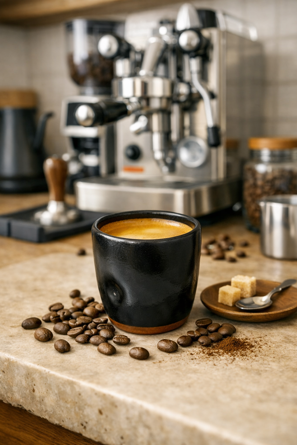 Handmade Pottery Espresso Cup with Thumb Grip – 80 ml Ceramic Coffee Cup Black (Made in Egypt)