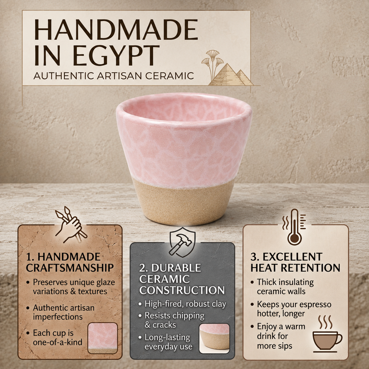 Handmade Pottery Espresso Cup 70 ml – Modern Glazed Ceramic Coffee Cup - Blush Pink