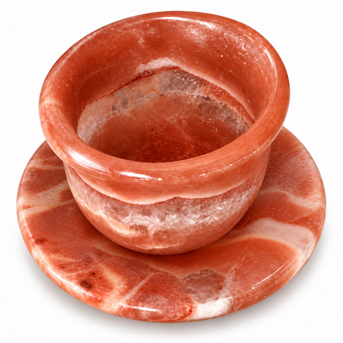 Natural Egyptian Marble Coffee Cup & Saucer – 80 ml – Coral Red & White
