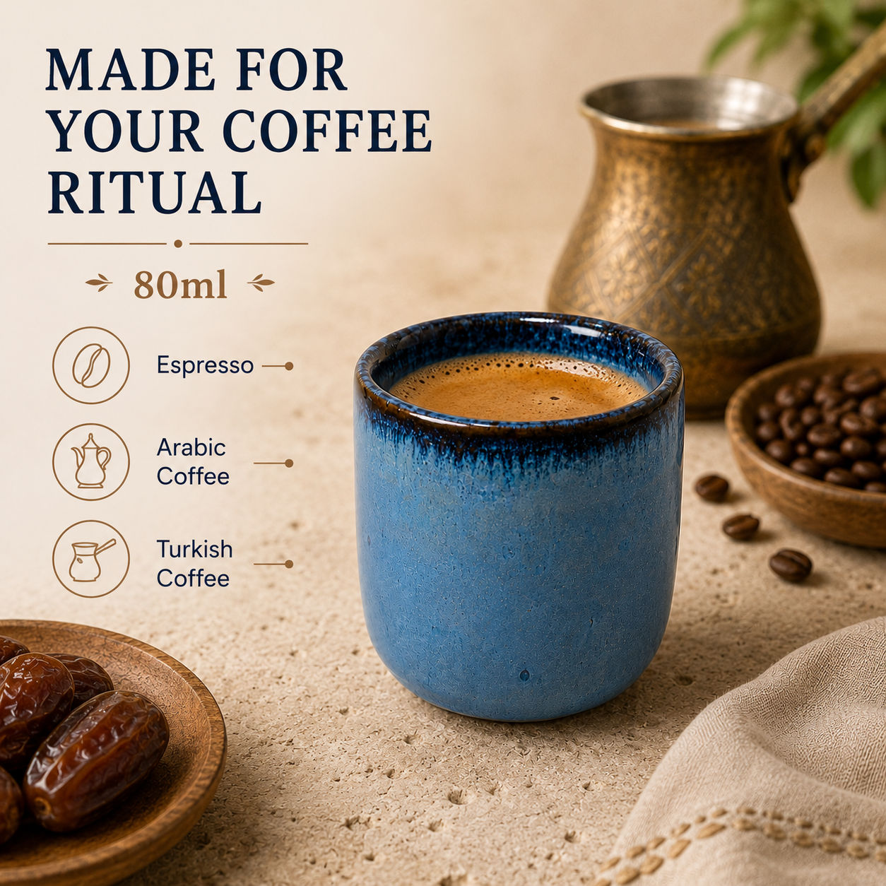 Handmade Pottery Espresso Cup – 80ml Artisan Ceramic Cup - Ocean Blue