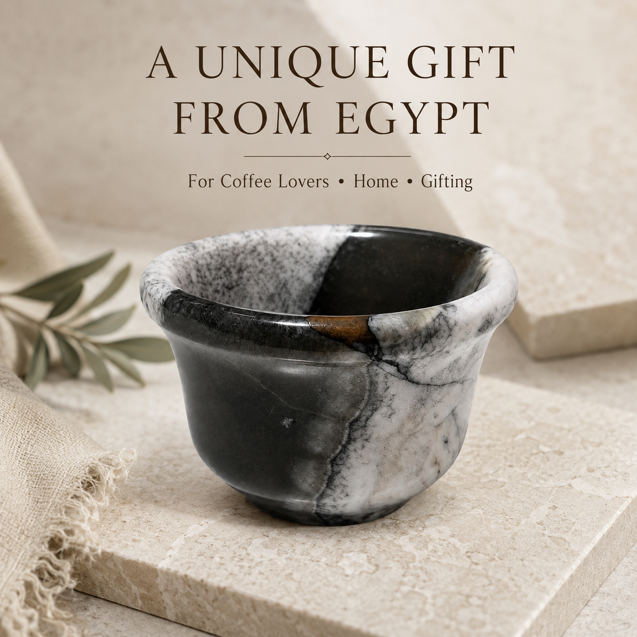 Egyptian Natural Marble Espresso Cup – 80 ml - Black & White