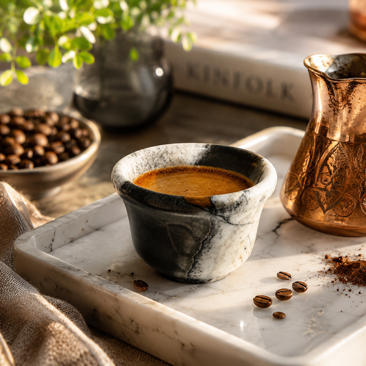 Egyptian Natural Marble Espresso Cup – 80 ml - Black & White