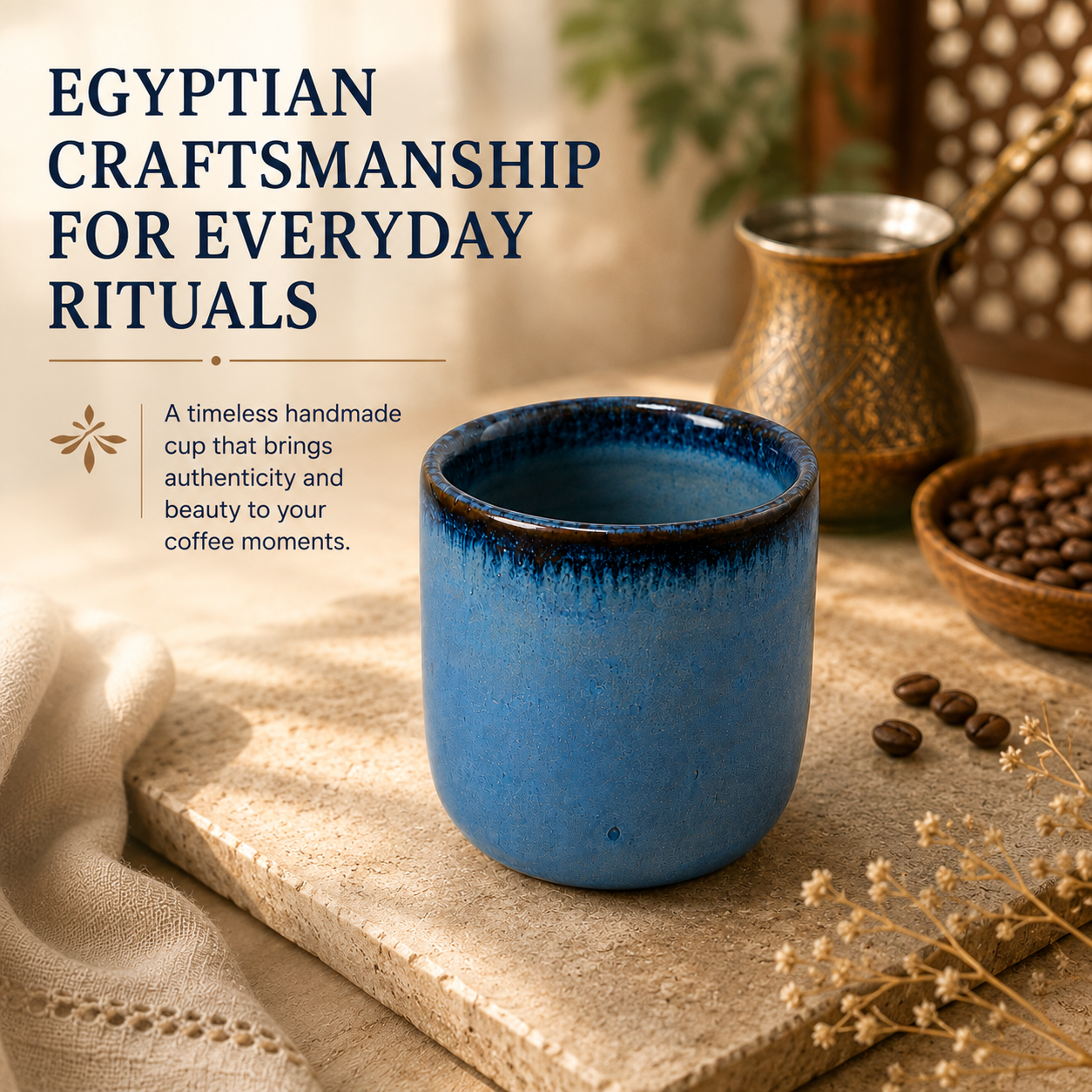 Handmade Pottery Espresso Cup – 80ml Artisan Ceramic Cup - Ocean Blue