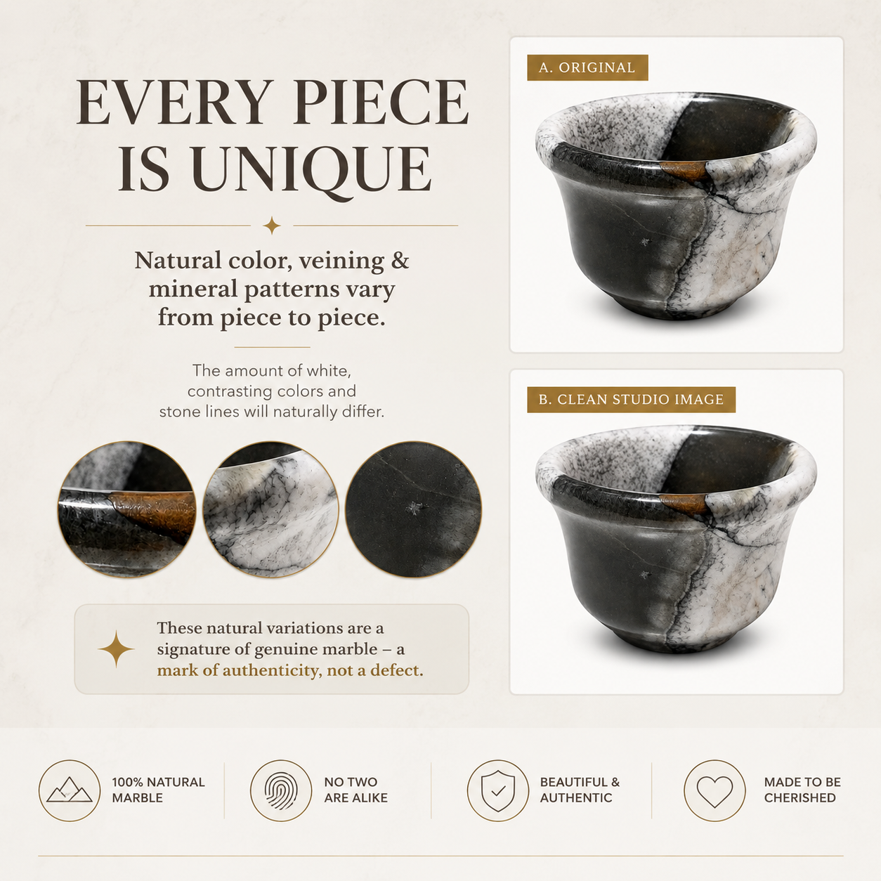 Egyptian Natural Marble Espresso Cup – 80 ml - Black & White