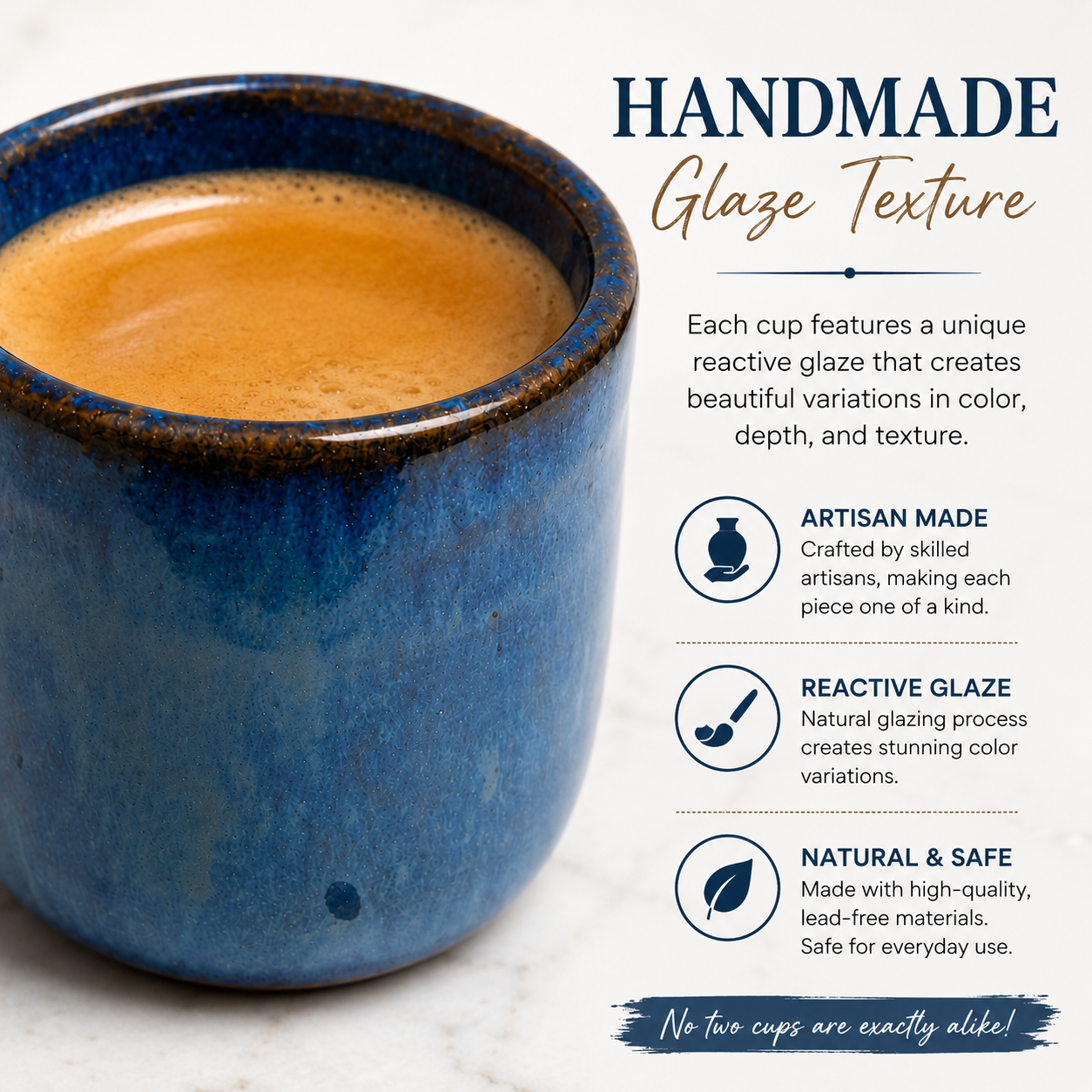 Handmade Pottery Espresso Cup – 80ml Artisan Ceramic Cup - Volcano Blue