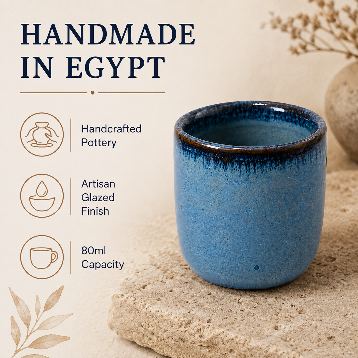 Handmade Pottery Espresso Cup – 80ml Artisan Ceramic Cup - Ocean Blue