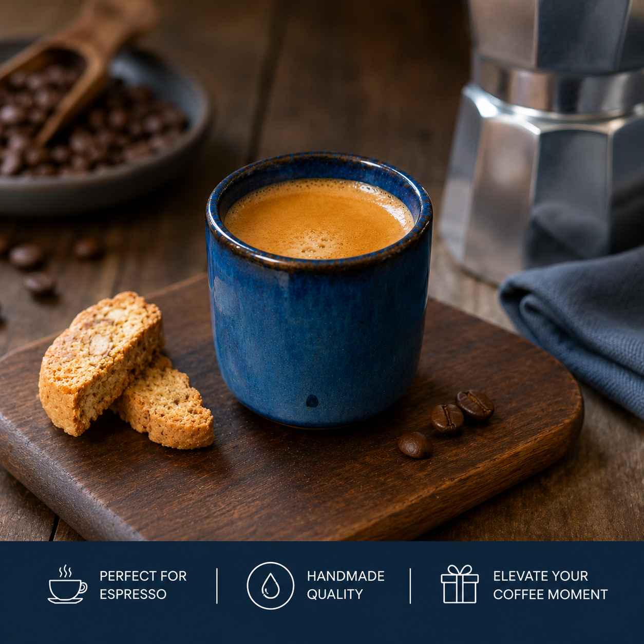 Handmade Pottery Espresso Cup – 80ml Artisan Ceramic Cup - Volcano Blue