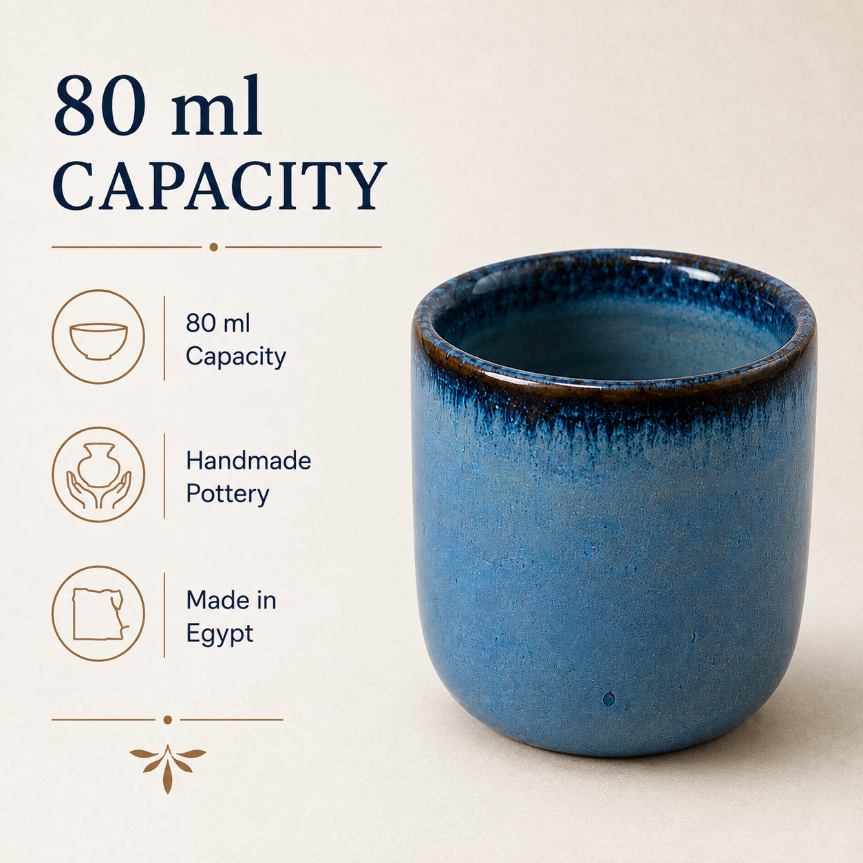 Handmade Pottery Espresso Cup – 80ml Artisan Ceramic Cup - Ocean Blue