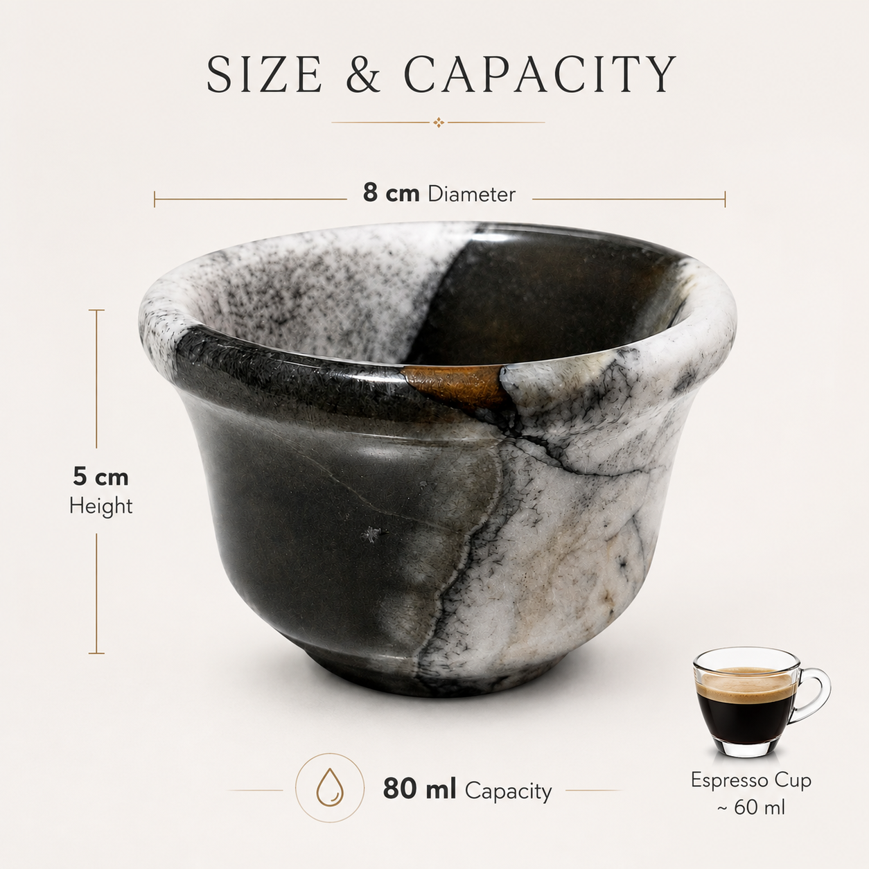 Egyptian Natural Marble Espresso Cup – 80 ml - Black & White