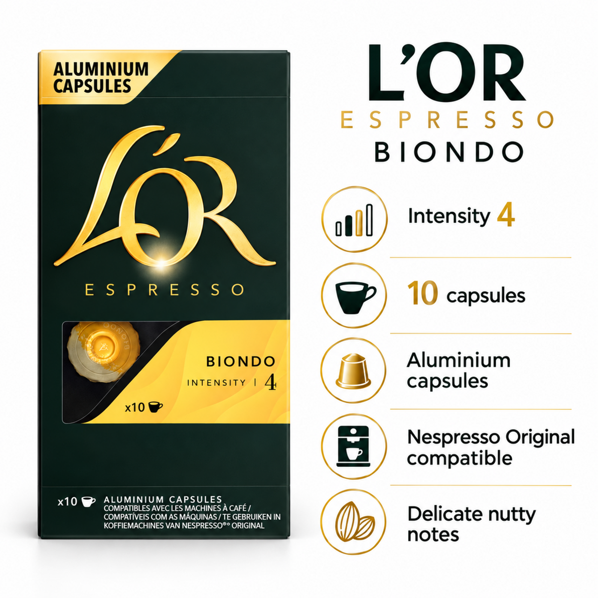L'OR Aluminium Capsules Espresso Biondo - 10 Capsules